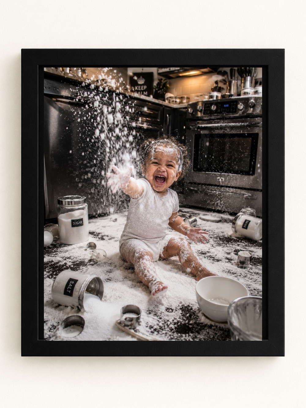 Toddler Playing In Flour A.I. Art Print 8x10 Frame